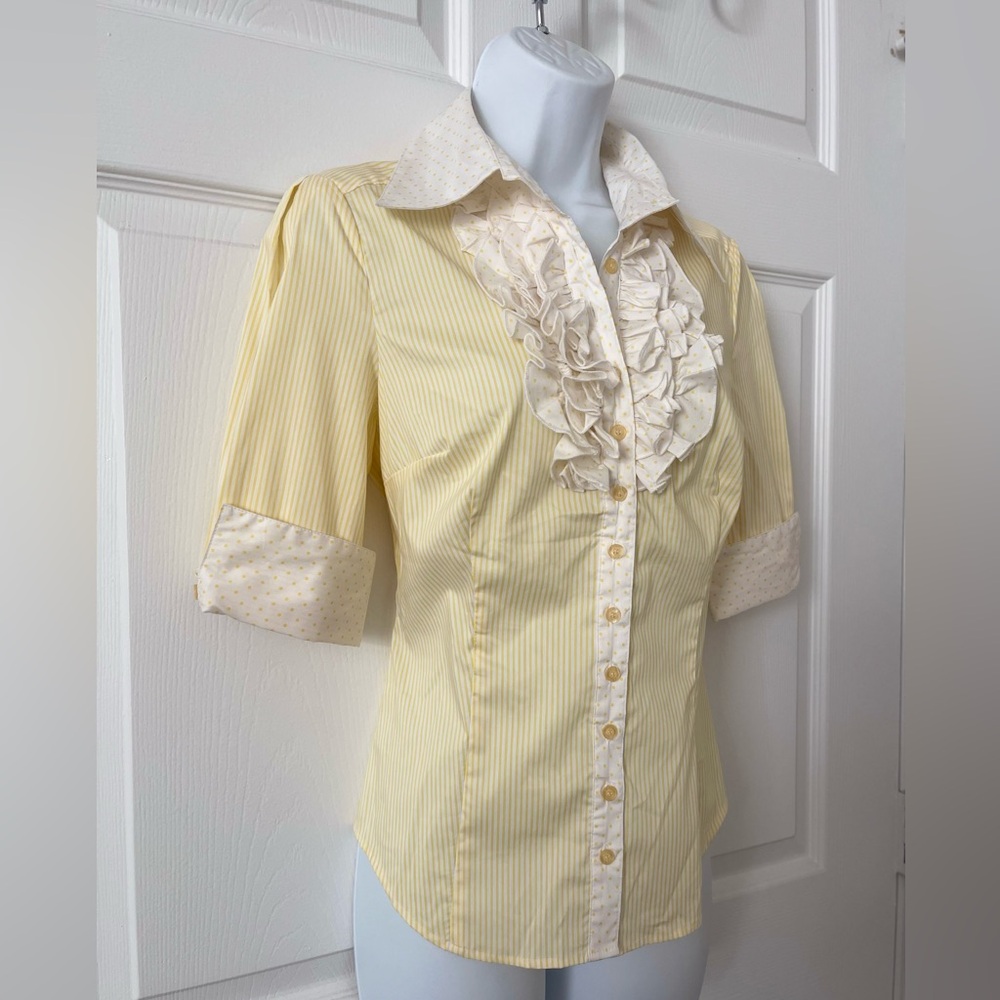 Bebe Y2K RARE Vintage Yellow Striped Blouse with Ruffle Detail. Size Small. - Picture 5 of 9